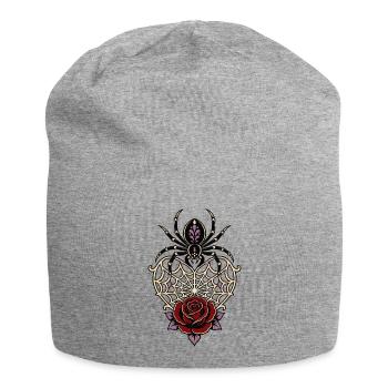 Black Widow Spiderweb Heart Rose - Jersey Beanie - heather grey - Front