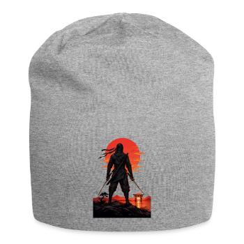 Ninja at Sundown by Torii Gate - Jersey Beanie - heather grey - Front