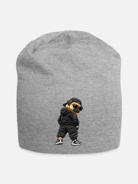 Cooler Gangster Mops im Streetwear Style - Jersey-Beanie - Grau meliert