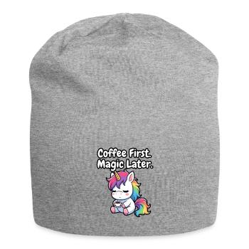 Coffee First, Magic Later Unicorn - Jersey Beanie - heather grey - Front