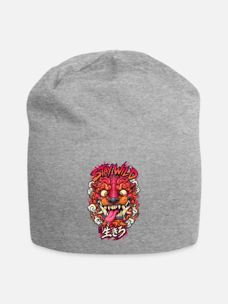 Stay Wild Tiger Neon Kopf - Jersey-Beanie - Grau meliert