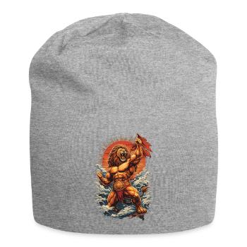 Bodybuilder Löwe in Siegerpose – Gym & Kraft - Jersey-Beanie - Grau meliert - Vorne