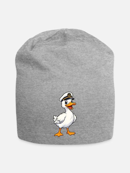 Ente mit Kapitänsmütze - Jersey-Beanie - Grau meliert