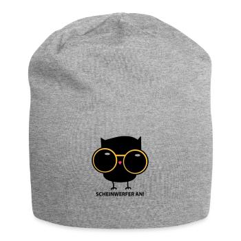 Eule mit Brille (b) - Jersey-Beanie - Grau meliert - Vorne