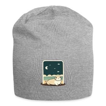 Niedliche mollige Robbe am Ufer mit Nachthimmel - Jersey-Beanie - Grau meliert - Vorne