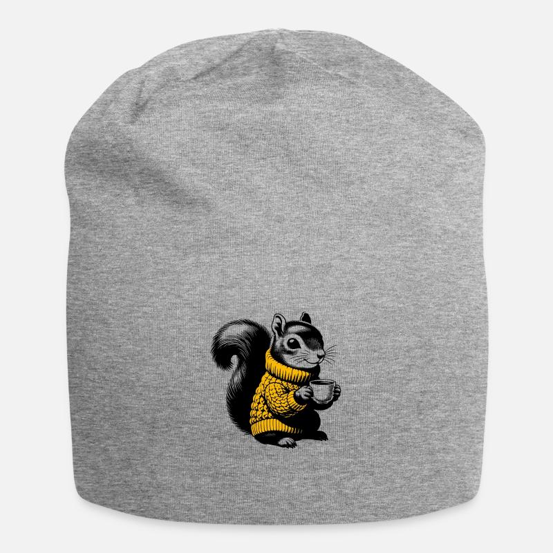 Eichhörnchen im Rollkragenpullover - Jersey-Beanie - Grau meliert