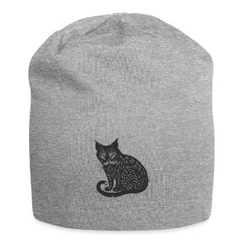 Black Cat Pet Kitten Punt Purr - Jersey Beanie - heather grey - Front