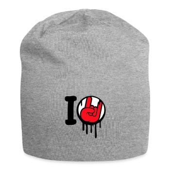 I Love Heavy Metal Hard Rock Musik Handgeste Herz - Jersey-Beanie - Grau meliert - Vorne