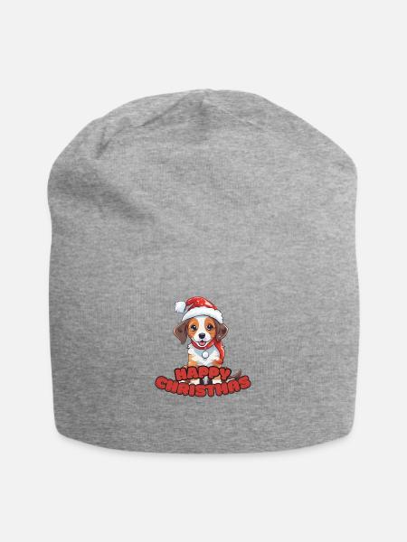 Happy Christmas - Jersey-Beanie - Grau meliert