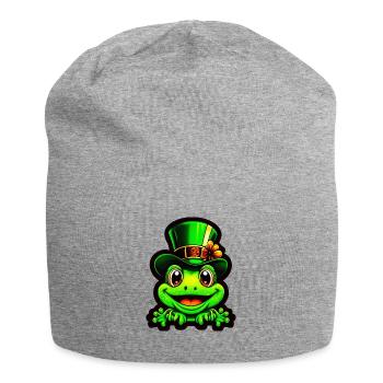 Grinning frog wears St. Patrick Day top hat - Jersey Beanie - heather grey - Front