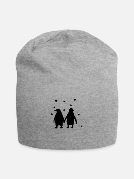 Verliebtes Pinguin Paar - Jersey-Beanie - Grau meliert