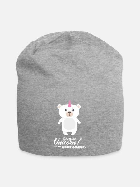 Einhorn! Bär! - Jersey-Beanie - Grau meliert