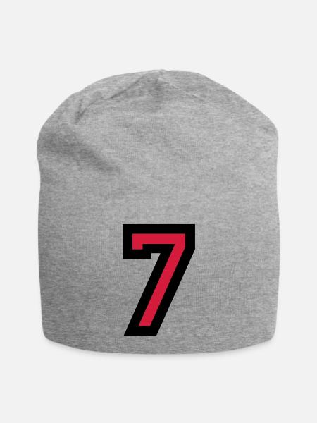 Zahl 7 - Nummer 7 (Rot) Nr. 7 - Jersey-Beanie - Grau meliert