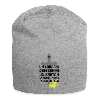 Croix lorraine et chope jaune - Bonnet en jersey - gris chiné - Devant