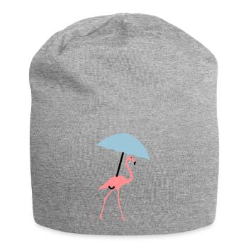 Flamingo with umbrella or parasol - Jersey Beanie - heather grey - Front