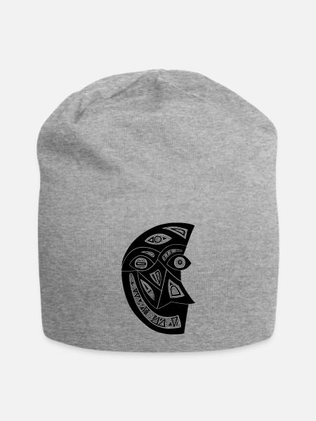 Maske Totem Mond Halb Grinsen Geist Nacht - Jersey-Beanie - Grau meliert