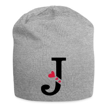 Capital lettre J avec des coeurs - Bonnet en jersey - gris chiné - Devant