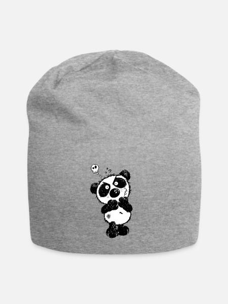 Grummeliger Panda - Jersey-Beanie - Grau meliert