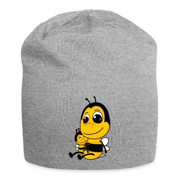 Biene Familie - Biene mit Baby - Biene Motiv - Jersey-Beanie - Grau meliert - Vorne