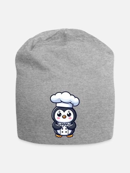 Süßer Pinguin Koch Cartoon Comic Design - Jersey-Beanie - Grau meliert
