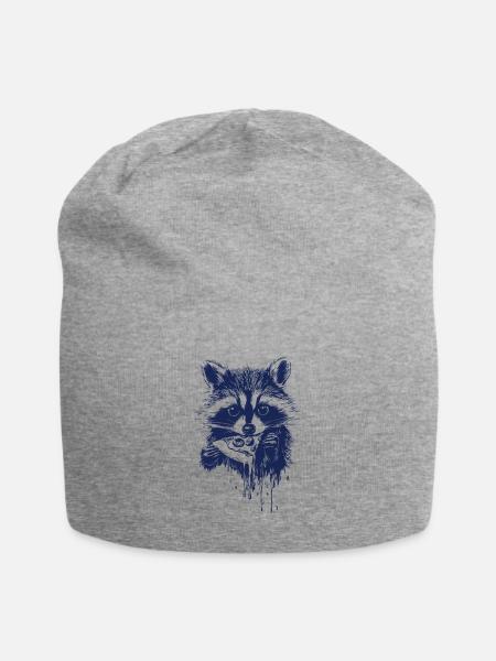 Süßer Waschbär isst Pizza - Jersey-Beanie - Grau meliert