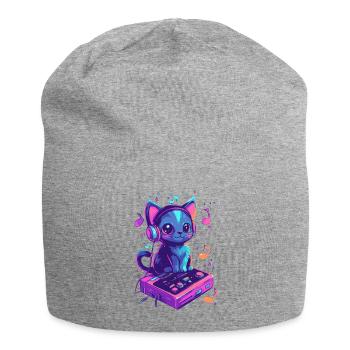 Cute cat with headphones listening to music - Jersey Beanie - heather grey - Front