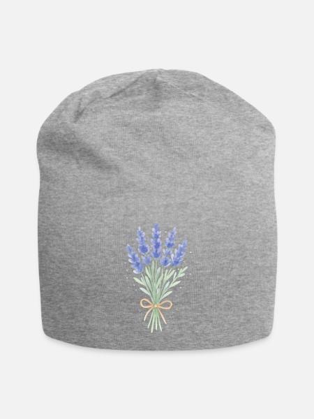 Lavendel Sträußchen - Jersey-Beanie - Grau meliert