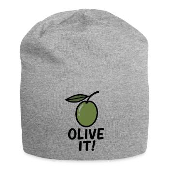Olivenillustration mit Slogan - Jersey-Beanie - Grau meliert - Vorne