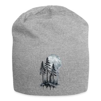 Mondschein Wald Aquarell Silhouette - Jersey-Beanie - Grau meliert - Vorne