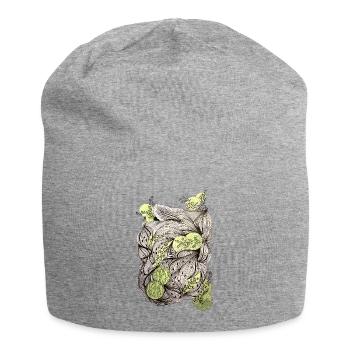 Racines foliaires avec accents verts - Bonnet en jersey - gris chiné - Devant