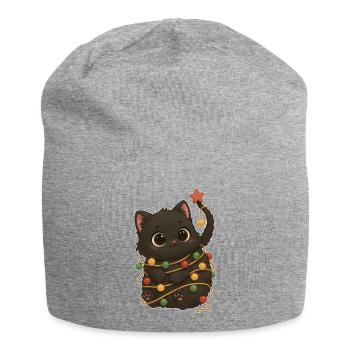 Schwarze Katze Weihnachten Lichterkette Lustig - Jersey-Beanie - Grau meliert - Vorne