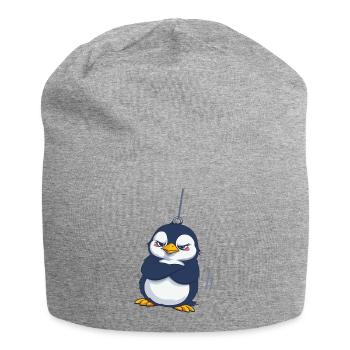 Grummeliger Pinguin hängt - Jersey-Beanie - Grau meliert - Vorne
