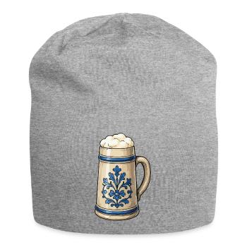 Blaue Blumendekor Biersteinkunst - Jersey-Beanie - Grau meliert - Vorne