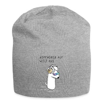 Kopfhoerer auf. Welt aus. - Jersey-Beanie - Grau meliert - Vorne