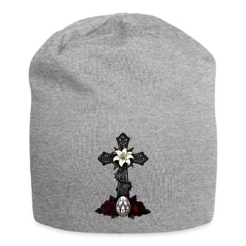 Dark Cross Lily Rose Design - Jersey Beanie - heather grey - Front