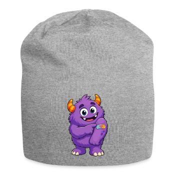 Lila Monster mit Pflaster - Jersey-Beanie - Grau meliert - Vorne