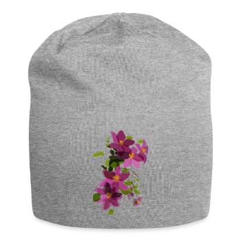 Purple Clematis – Floral Illustration - Jersey Beanie - heather grey - Front