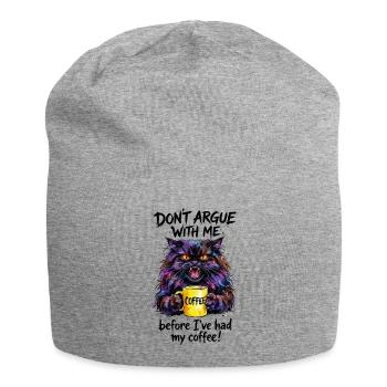Cat Coffee Watercolor Morning Grouch - Jersey Beanie - heather grey - Front