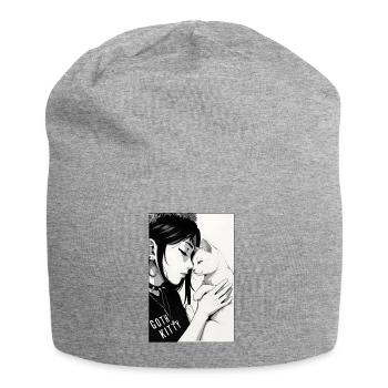 Goth Kitty Portrait - Jersey Beanie - heather grey - Front