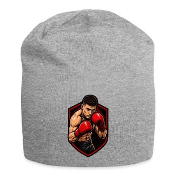 Boxer mit roten Handschuhen Schild - Jersey-Beanie - Grau meliert - Vorne