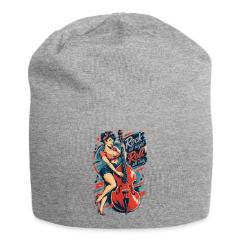 Rockabilly Pin-Up Girl mit Kontrabass Retro - Jersey-Beanie - Grau meliert - Vorne