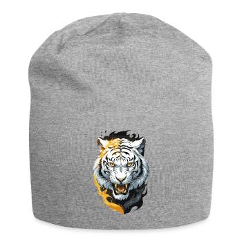 Flammen-Tiger Weißer Krieger - Jersey-Beanie - Grau meliert - Vorne