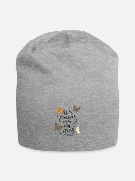 Wir freuen uns auf dich - Jersey-Beanie - Grau meliert