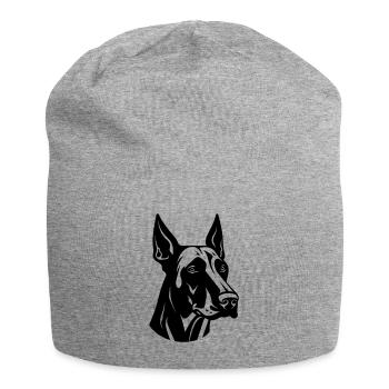 Tête de chien Doberman - Bonnet en jersey - gris chiné - Devant