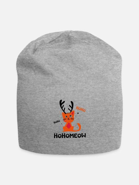 HohoMeow - Weihnachtskatze Geschenkidee Christmas - Jersey-Beanie - Grau meliert