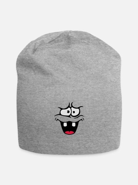 Unsicheres Ängstliches Comic Cartoon Gesicht - Jersey-Beanie - Grau meliert