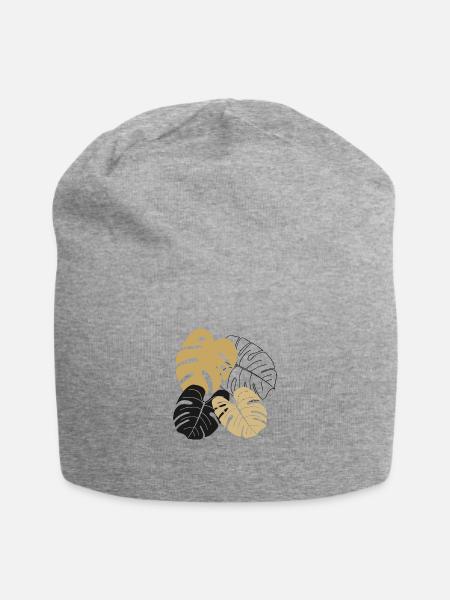 Monstera Blätter Line Art - Jersey-Beanie - Grau meliert