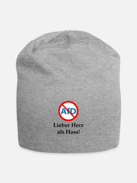 Gegen AfD! Herz statt Hass - Jersey-Beanie - Grau meliert
