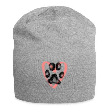 Pfotenabdruck mit Herz, rosa - Jersey-Beanie - Grau meliert - Vorne