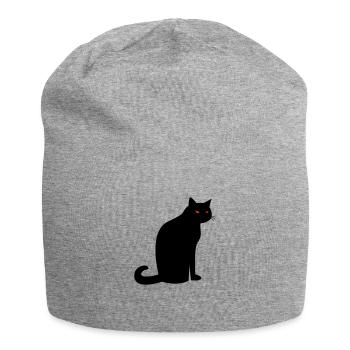 Chat noir effrayant Halloween - Bonnet en jersey - gris chiné - Devant